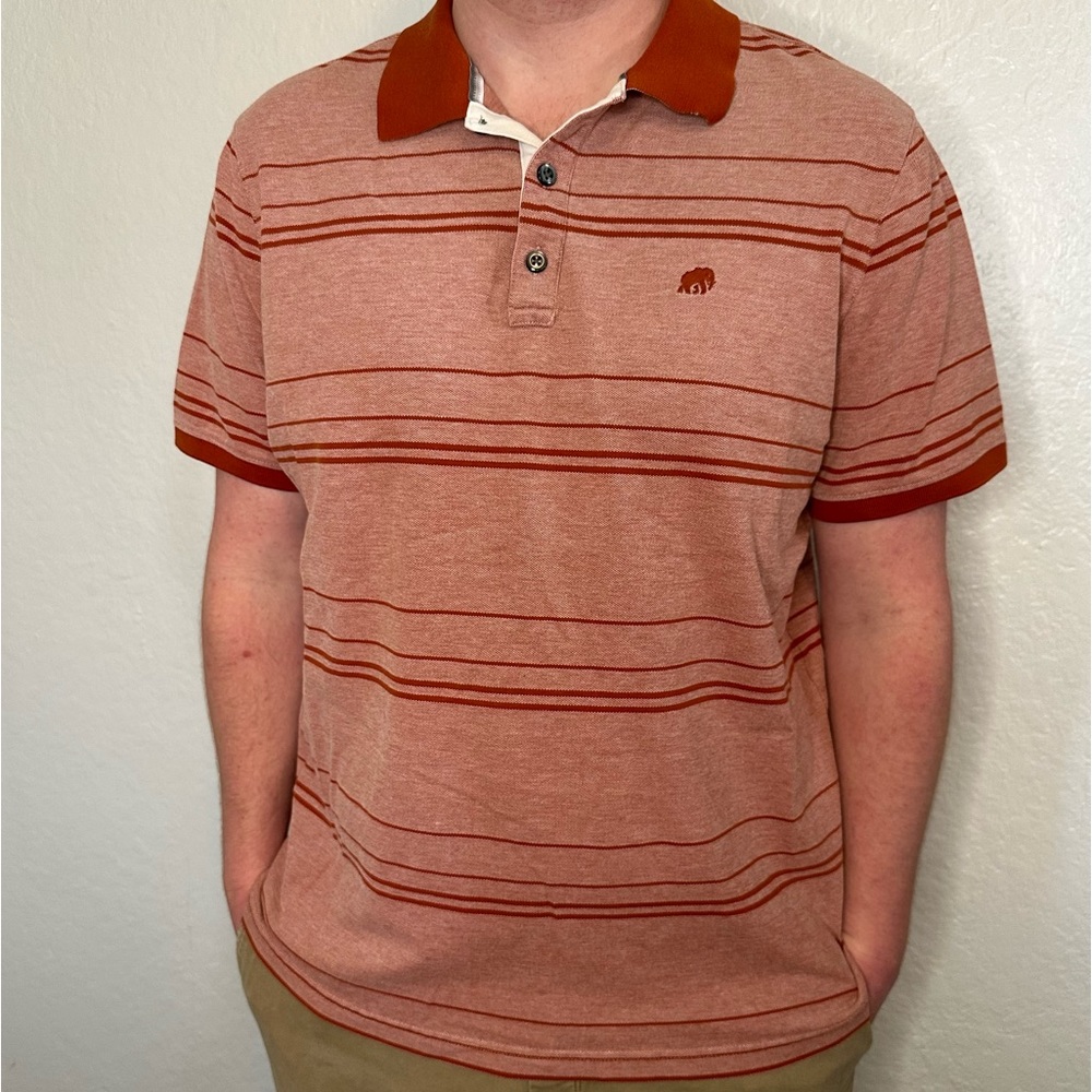 Men’s Burnt Orange Striped Banana Republic Short Sleeve Polo Shirt Size XL